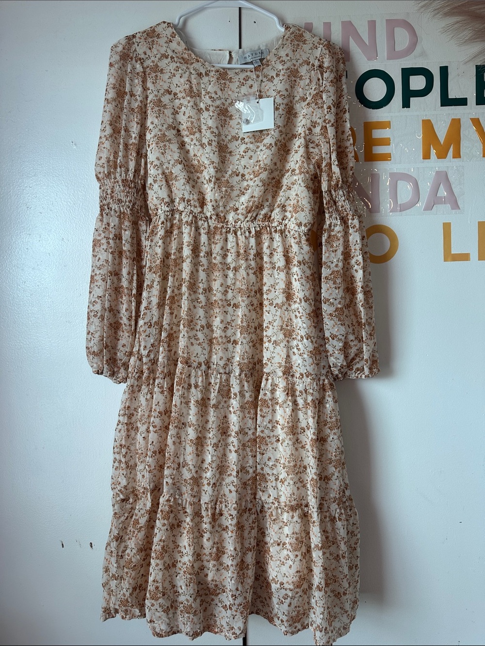 Hayden Cream and Brown Floral Tiered Midi Dress